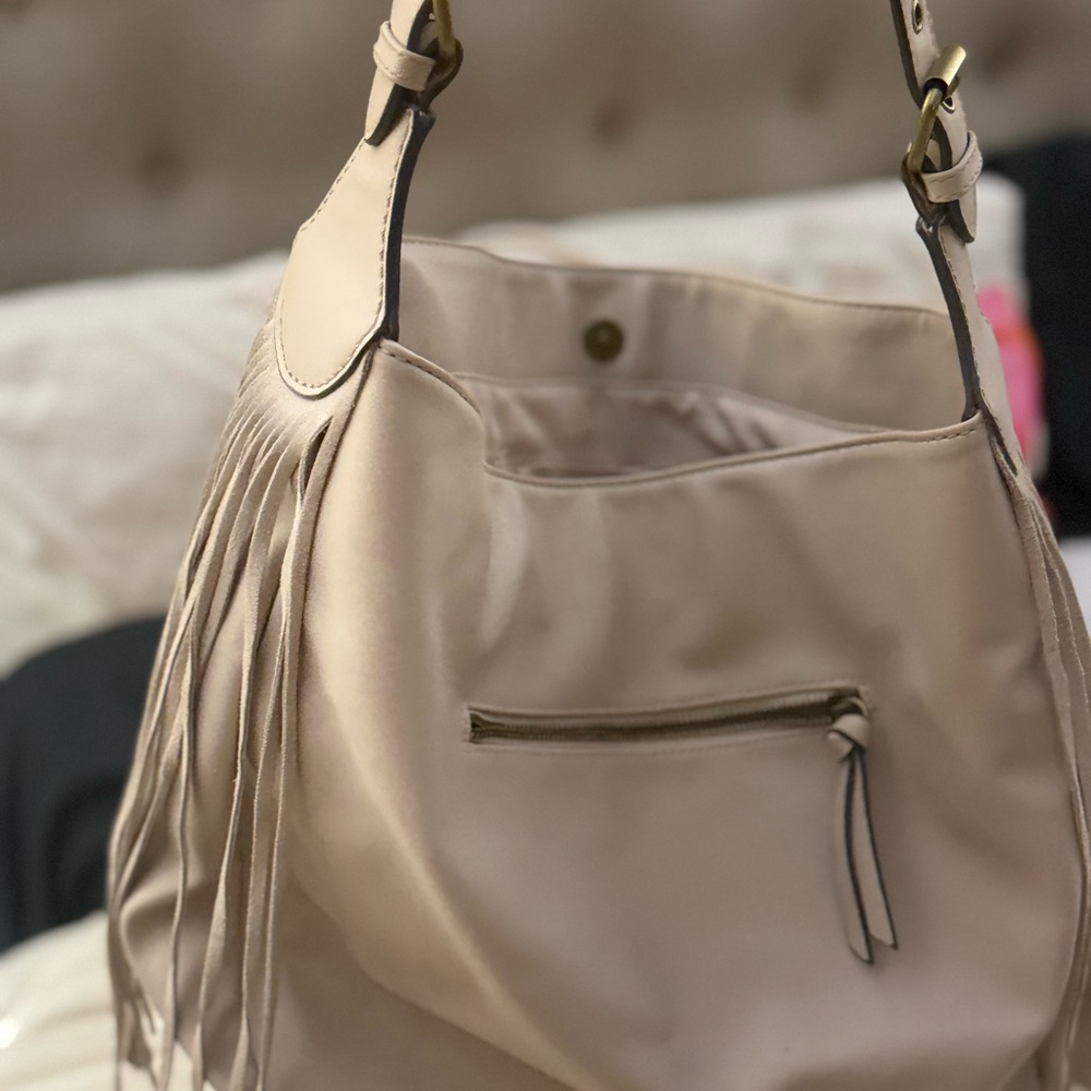Merona Cream Fringe Hobo Bag